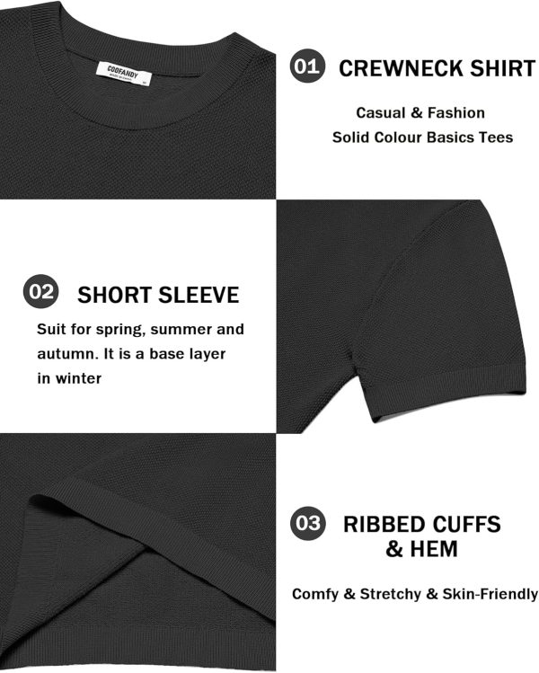 COOFANDY Men's Knit T-Shirts Short Sleeve Crewneck Shirt Casual Textured Pullover Tees - Image 62
