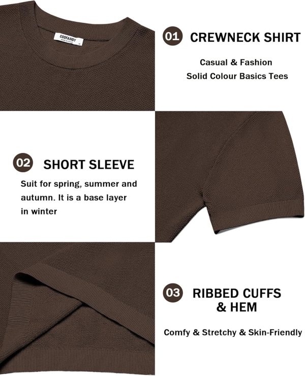 COOFANDY Men's Knit T-Shirts Short Sleeve Crewneck Shirt Casual Textured Pullover Tees - Image 70