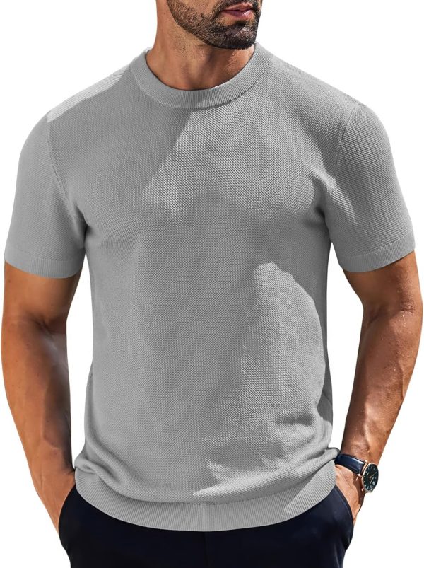 COOFANDY Men's Knit T-Shirts Short Sleeve Crewneck Shirt Casual Textured Pullover Tees - Image 89